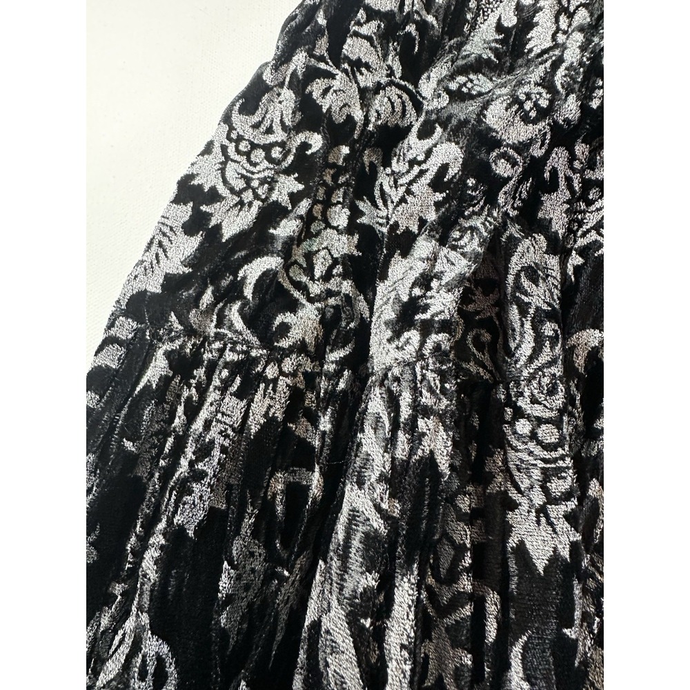 Double D Ranch Wear LARGE Black Silver Velvet Pull On Tiered Maxi Romantic Skirt - Picture 10 of 14